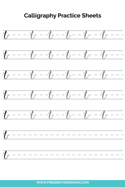 free printable beginner calligraphy lowercase T practice sheet PDF