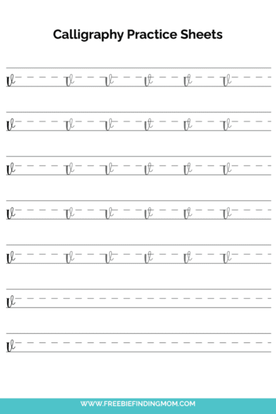 free printable beginner calligraphy lowercase V practice sheet PDF