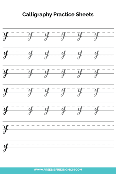 free printable beginner calligraphy lowercase Y practice sheet PDF