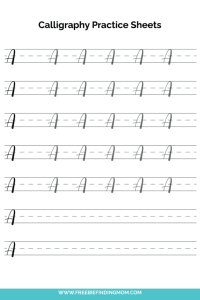 free printable beginner capital A calligraphy practice sheet PDF