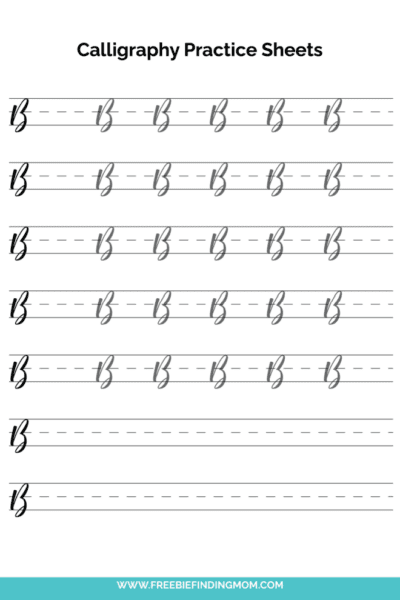 free printable beginner capital B calligraphy practice sheet PDF