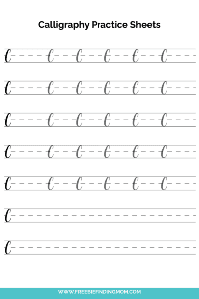 free printable beginner capital C calligraphy practice sheet PDF