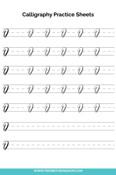 free printable beginner capital D calligraphy practice sheet PDF