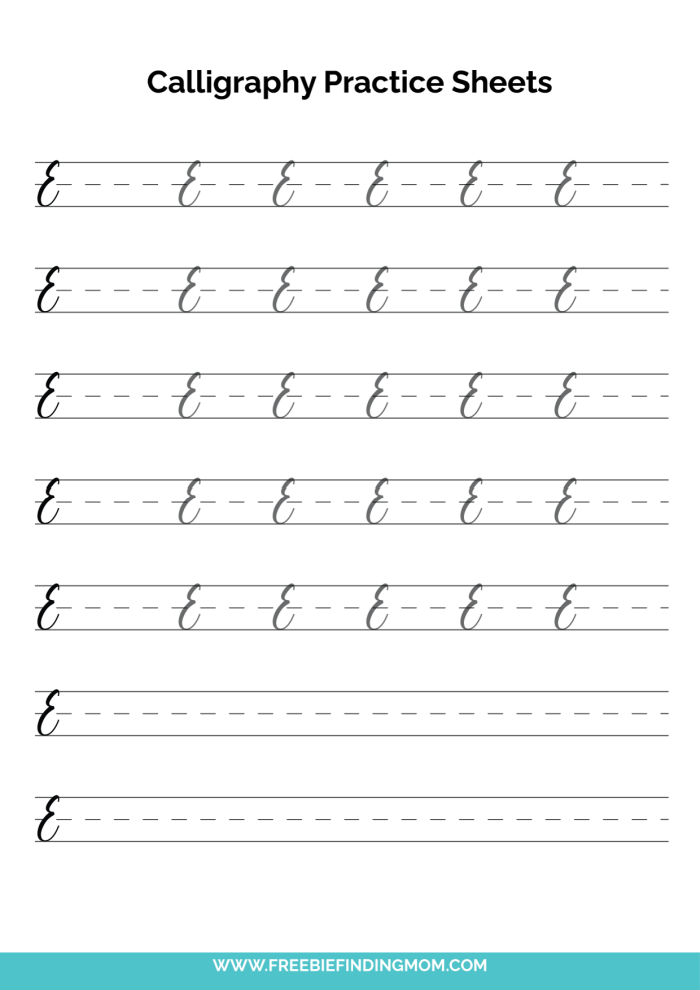 Free Calligraphy Practice Sheets Printable for Beginners Capital E