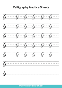 Free Calligraphy Practice Sheets Printable for Beginners: Capital G