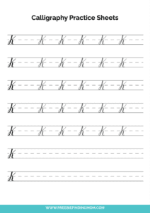 Free Calligraphy Practice Sheets Printable for Beginners: Capital K