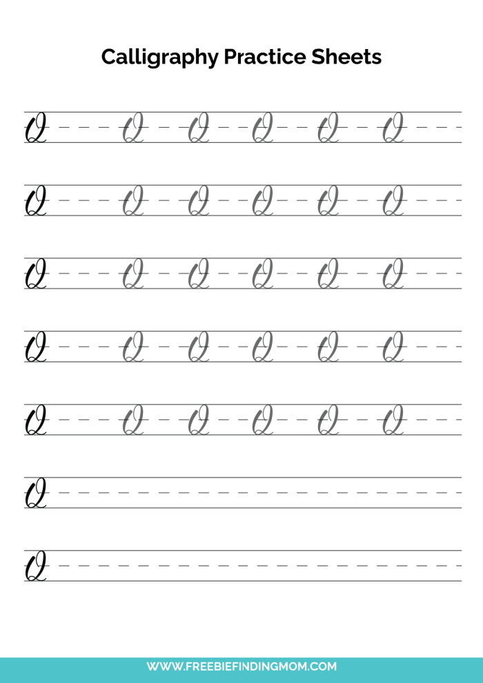 Free Calligraphy Practice Sheets Printable for Beginners: Capital Q