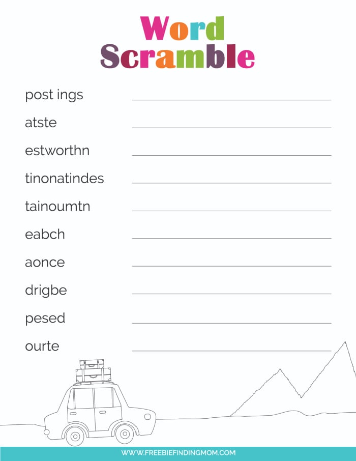 This road trip word scramble printable is an easy way to entertain and educate your kiddos while you're on the road!