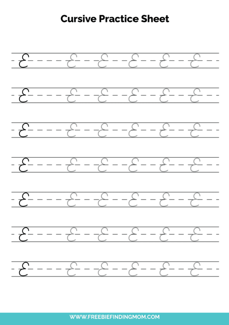Free Printable Cursive Alphabet Practice Sheets: Capital E