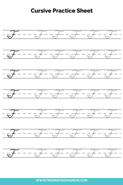 Free Printable Capital Cursive Letter F Practice Sheet PDF