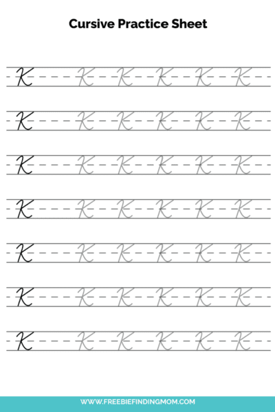 Free Printable Capital Cursive Letter K Practice Sheet PDF