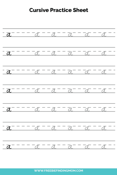 Free Printable Lowercase Cursive Letter A Practice Sheet PDF