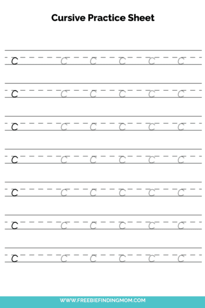 Free Printable Lowercase Cursive Letter C Practice Sheet PDF
