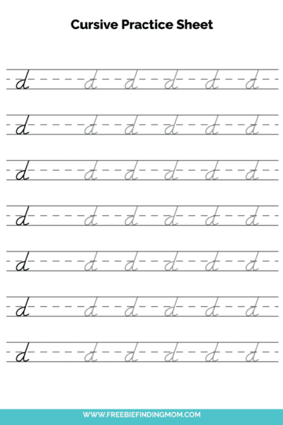 Free Printable Lowercase Cursive Letter D Practice Sheet PDF