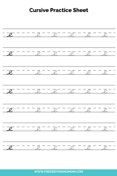 Free Printable Lowercase Cursive Letter E Practice Sheet PDF