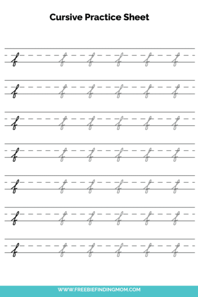 Free Printable Lowercase Cursive Letter F Practice Sheet PDF