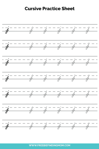 Free Printable Lowercase Cursive Letter J Practice Sheet PDF