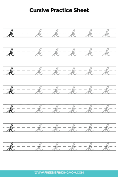 Free Printable Lowercase Cursive Letter K Practice Sheet PDF