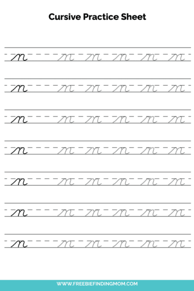 Free Printable Lowercase Cursive Letter N Practice Sheet PDF