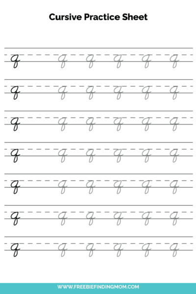Free Printable Lowercase Cursive Letter Q Practice Sheet PDF