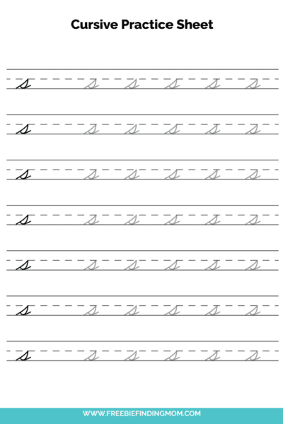 Free Printable Lowercase Cursive Letter S Practice Sheet PDF