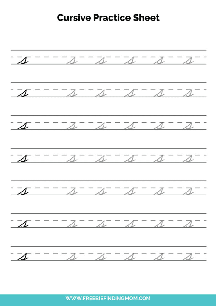 Free Printable Lowercase Cursive Letter S Practice Sheet PDF Freebie 