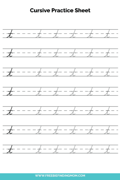 Free Printable Lowercase Cursive Letter T Practice Sheet PDF