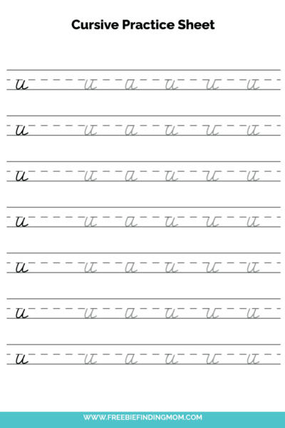 Free Printable Lowercase Cursive Letter U Practice Sheet PDF