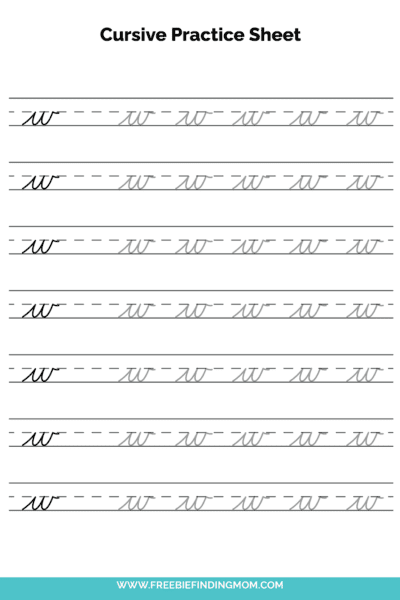 Free Printable Lowercase Cursive Letter W Practice Sheet PDF
