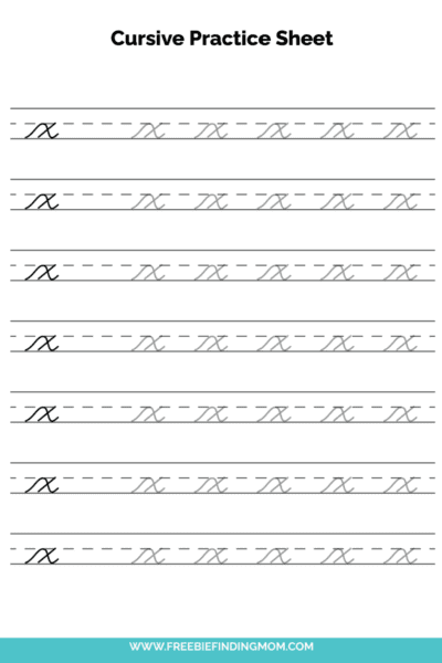 Free Printable Lowercase Cursive Letter X Practice Sheet PDF