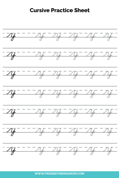 Free Printable Lowercase Cursive Letter Y Practice Sheet PDF