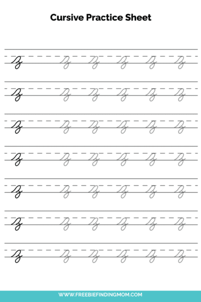 Free Printable Lowercase Cursive Letter Z Practice Sheet PDF
