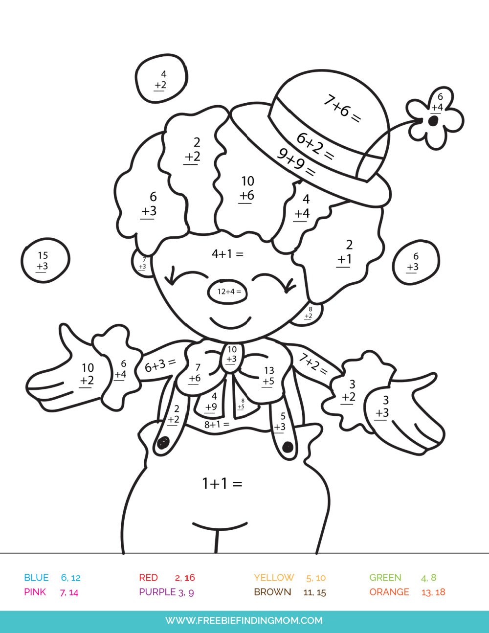 3 free addition color by number printables