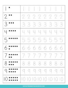 Printable Tracing Numbers Worksheets 1 to 20