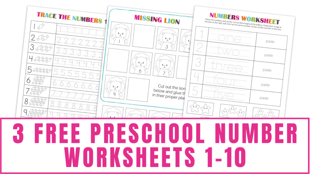 Make math fun with these free preschool number worksheets 1-10. Your kid can practice writing numbers, ordering numbers and counting numbers 1-10. 