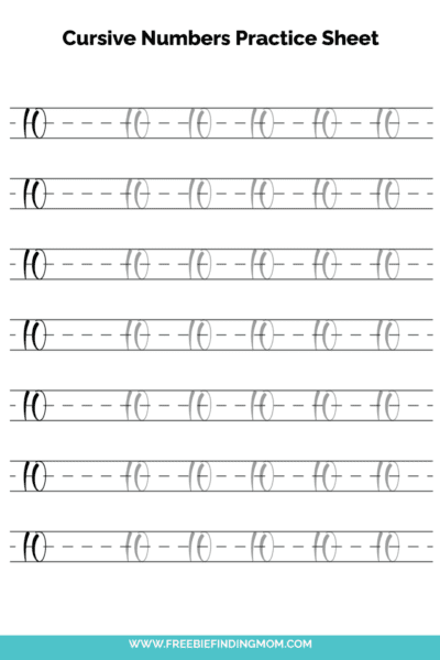 Free Printable Cursive Numbers Practice Sheet: Number 10