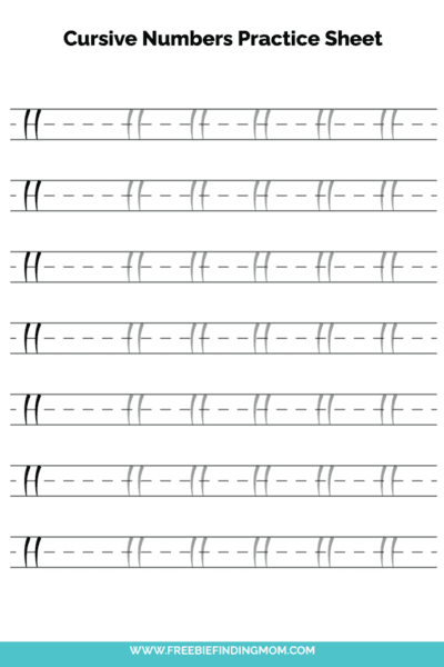 Free Printable Cursive Numbers Practice Sheet: Number 11