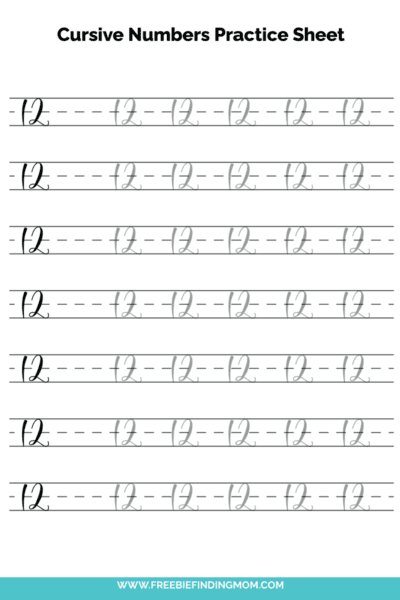 Free Printable Cursive Numbers Practice Sheet: Number 12