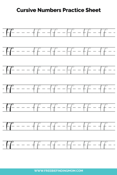 Free Printable Cursive Numbers Practice Sheet: Number 17