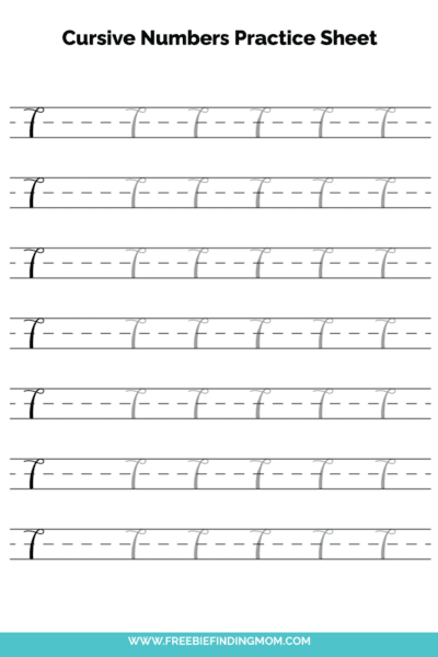 Free Printable Cursive Numbers Practice Sheet: Number 7