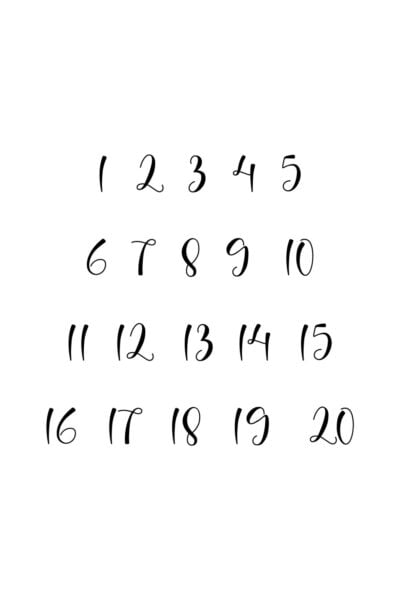 Free Printable Cursive Numbers 1-20