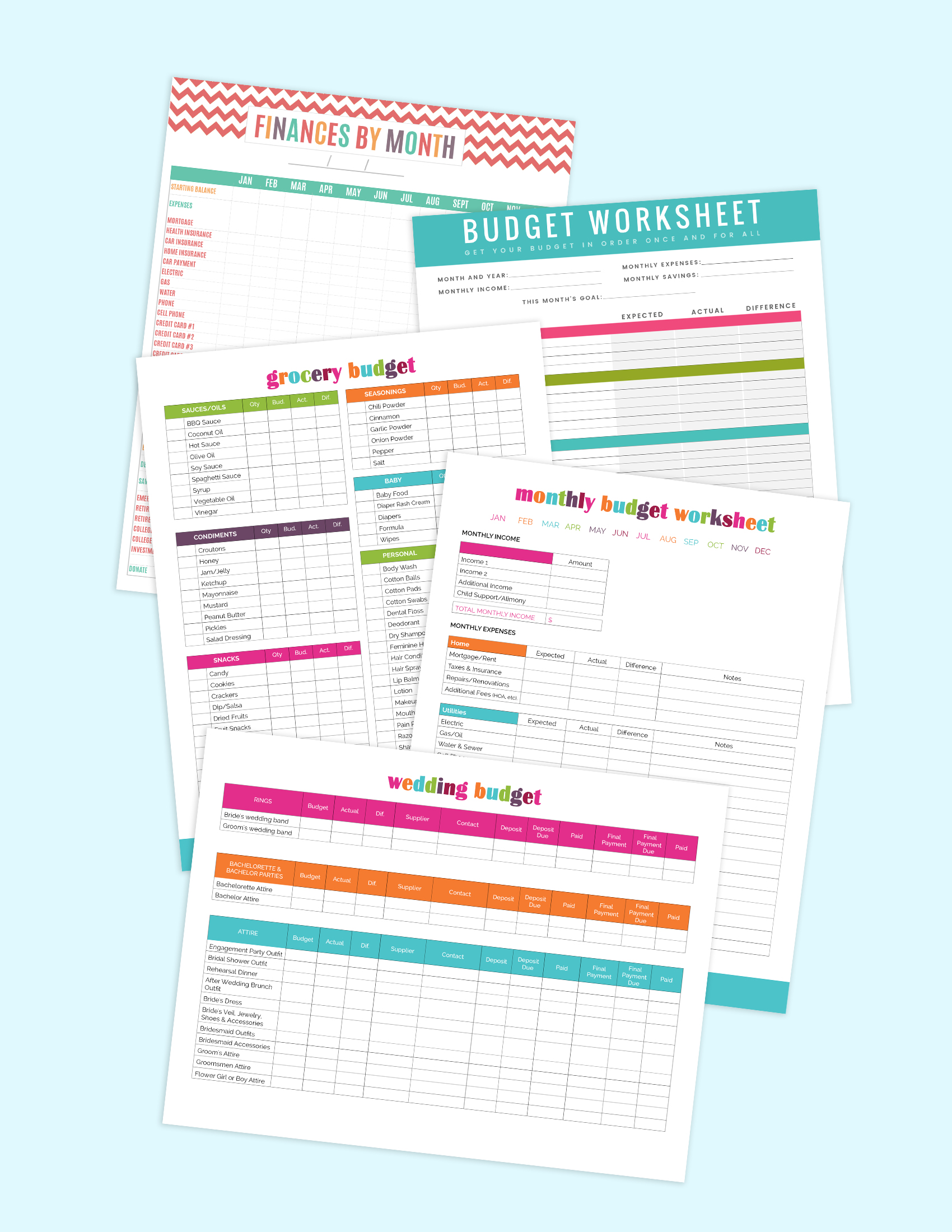 Printable Budget Sheets PDF Downloads 