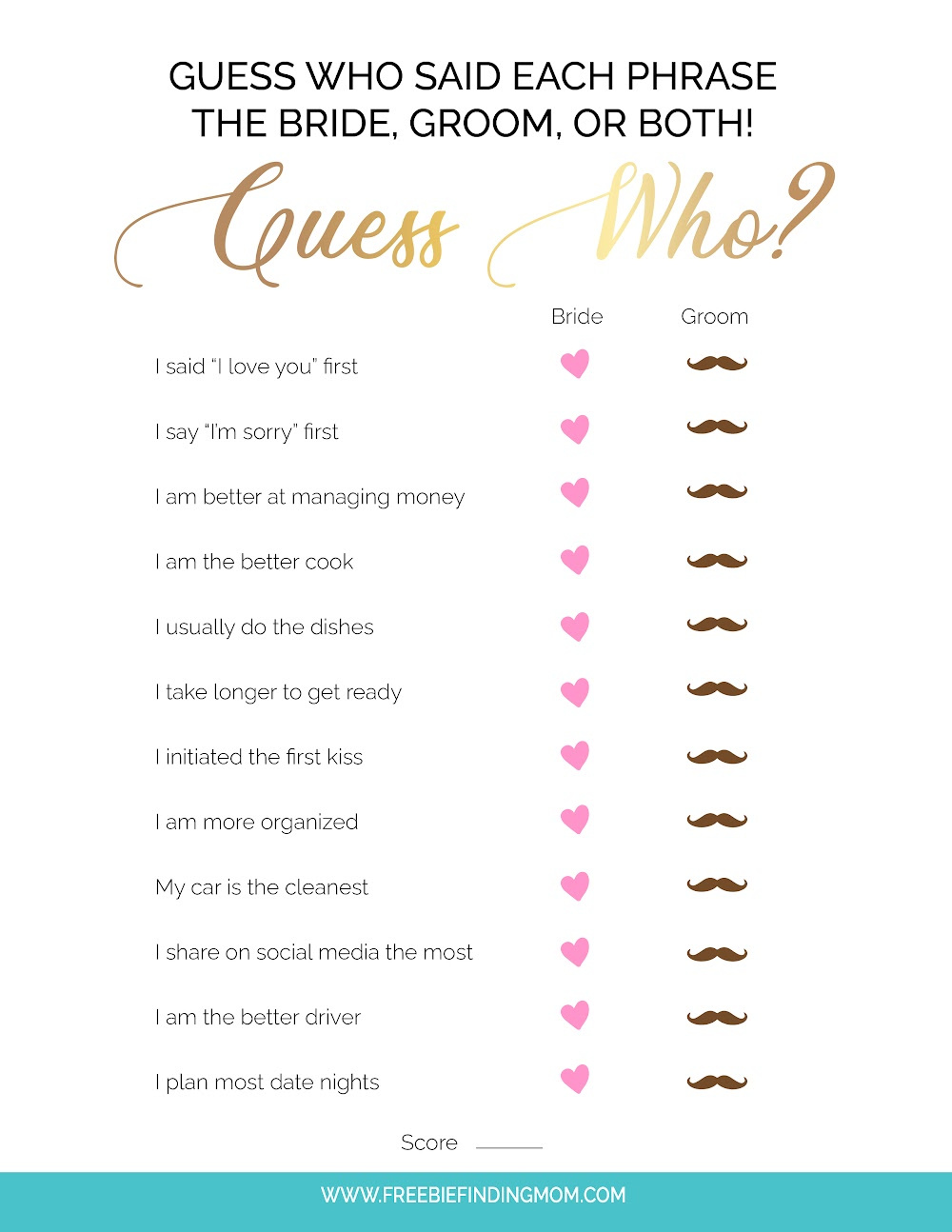 5 Printable Bridal Shower Game Ideas
