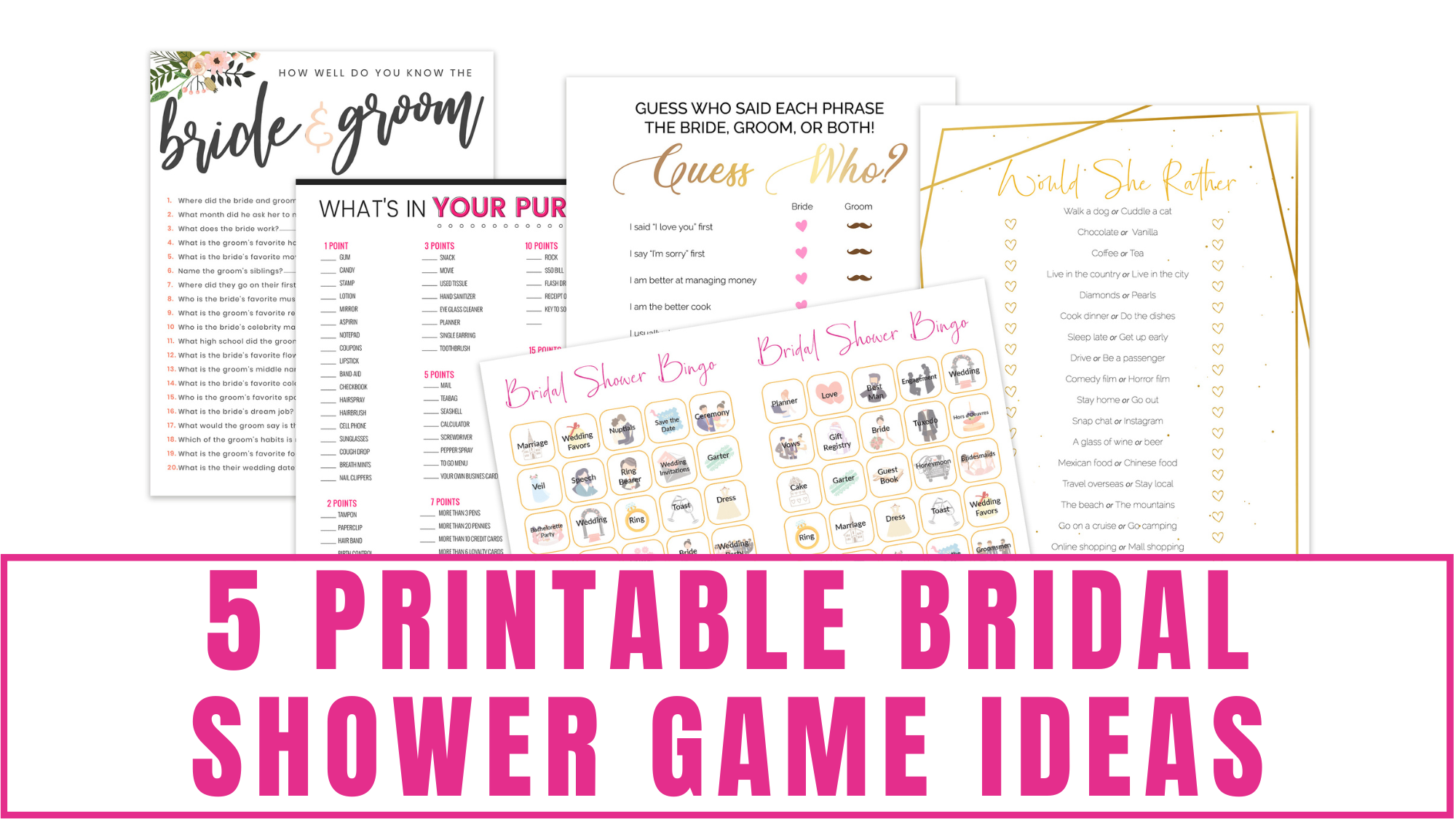 5 Printable Bridal Shower Game Ideas