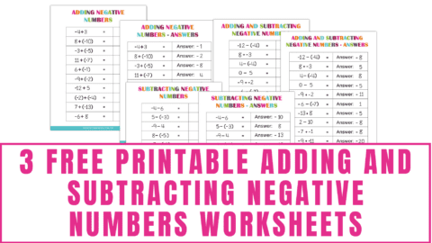 Free Printable Adding and Subtracting Negative Numbers Worksheets