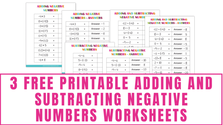 Free Printable Adding and Subtracting Negative Numbers Worksheets