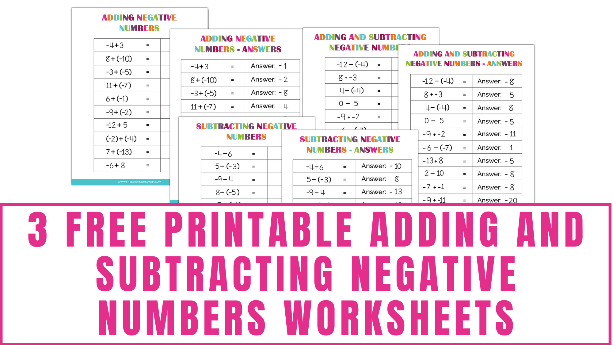 Free Printable Adding And Subtracting Negative Numbers Worksheets