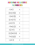 Free Printable Adding and Subtracting Negative Numbers Worksheets