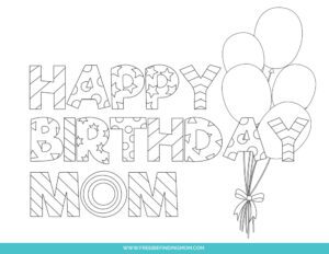Free Cute Happy Birthday Mom Shapes Coloring Pages Printable