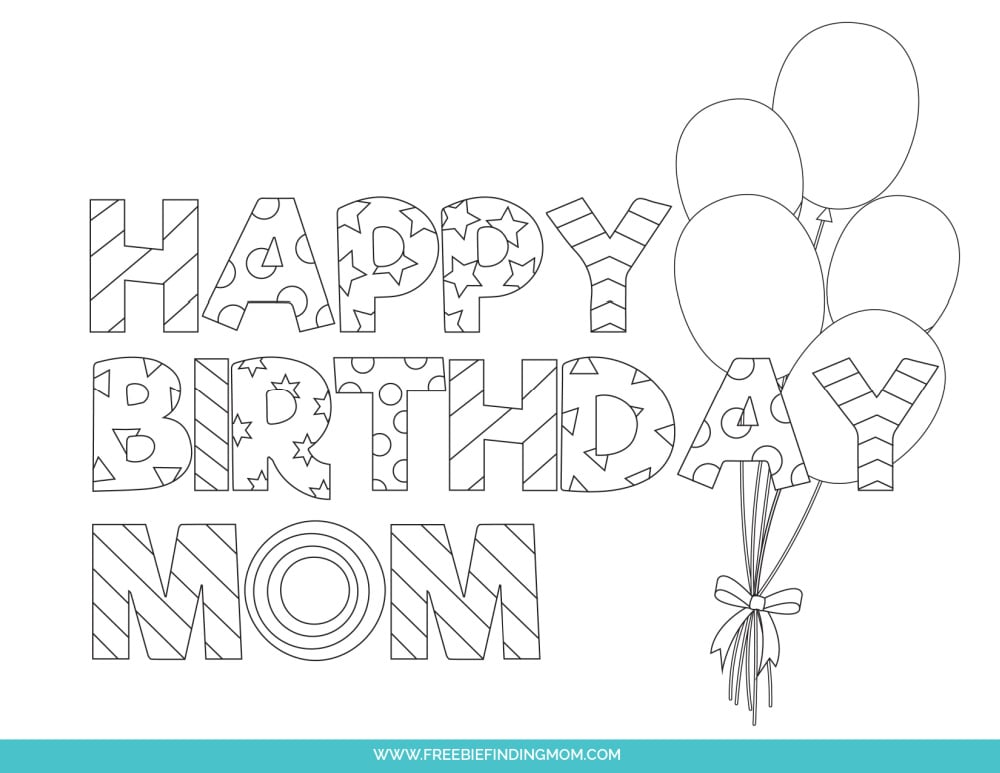 Free Cute Happy Birthday Mom Shapes Coloring Pages Printable